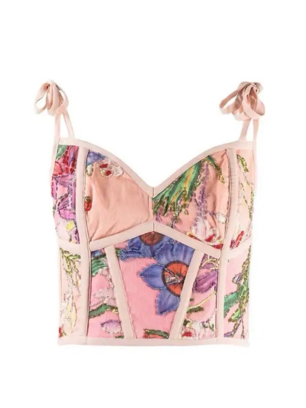 PatBO Beaded Pink Floral Corset Camisole Crop Top Size 4